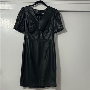 DKNY Black Faux Leather Mini Dress
